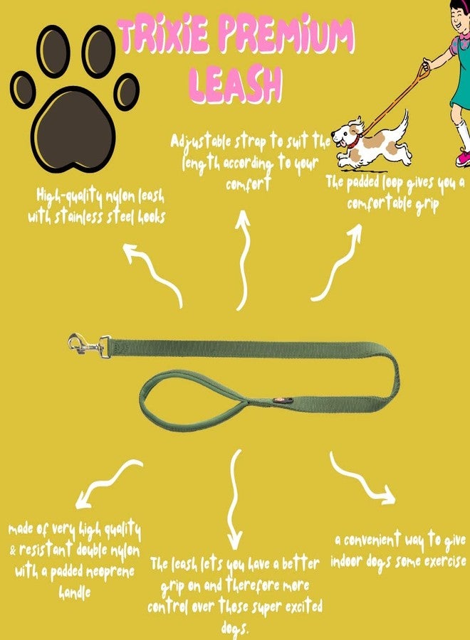 Trixie Combo of Trixie Premium Nylon Adjustable Dog Leash with Stainless Steel Hooks - XS-S (1.20m/15mm, Forest Color) and Sports Ball Natural Rubber Toy for Dog - Image 5